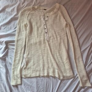 Free People Ivory Aubergine Mountain Song Henley Sheer Tunic Sweater Top